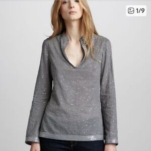 Tory Burch Tunic Sequin Polka Dot Blouse Top Size 2